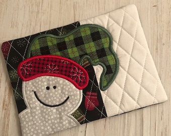 Tapis de tasse de Noël de bonhomme de neige, sous-verres, amateur de café, cadeau d'hôtesse, sous-verre de tissu, cadeau de professeur, bas de Noël