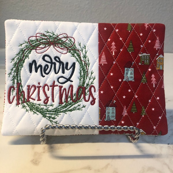 NEW ! Christmas Wreath Mug Rug,Coasters,gift,Holiday gift, Coffee Lover,Hostess Gift, Fabric Coaster, teacher gift