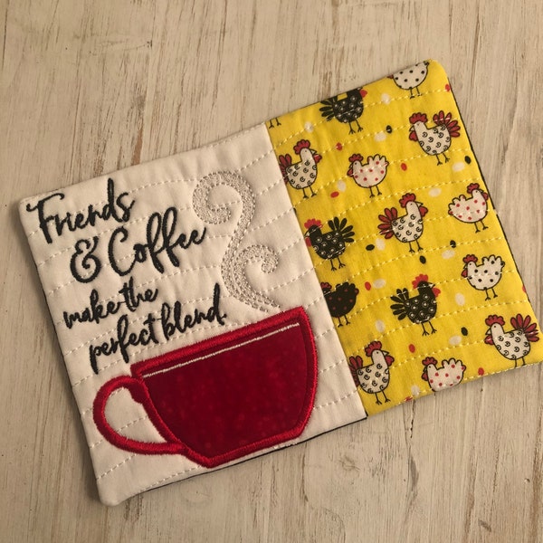 Friends and Coffee mug rug, fabric coaster ,Gift for Coffee Lover,Hostess Gift, table accessory, stocking stuffer,
