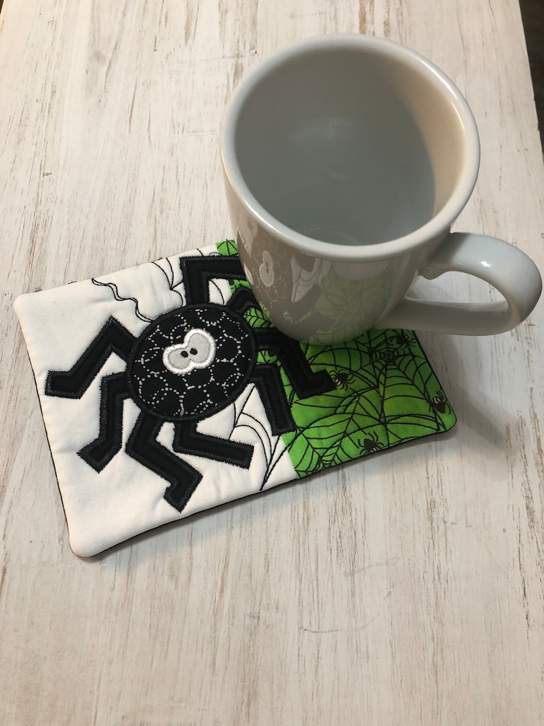 Spider Halloween Mug Rugs,Coasters,gift,Halloween gift teacher gift,. Fabric Coaster Coffee Lover,Hostess Gift