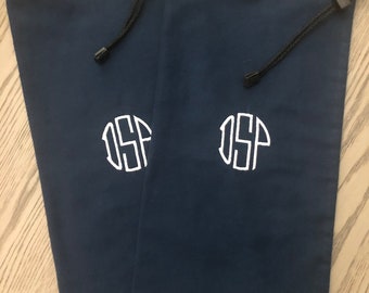 FLANNEL SHOE BAGS . Navy or royal blue flannel or gray shoe bags, monogrammed shoe bags,Men's gift , shoe bags for travel.