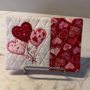 Valentine Mug Rug,Heart Balloons,Coasters,gift,Holiday gift, Coffee Lover,Hostess Gift, Fabric Coaster, teacher gift,