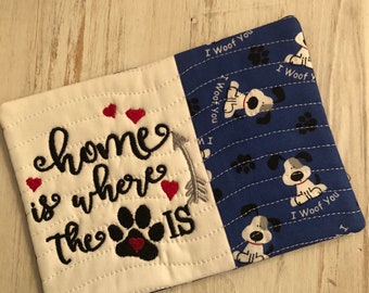 DOG THEMED mug rug - NEW!!Mug Rugs,Coasters,gift,Coffee Lover,Hostess Gift, Fabric Coaster