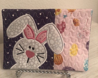 Bunny/Easter Mug Rug,purple accent,Coasters, Easter gift, gift, Coffee Lover,Hostess Gift, Fabric Coaster