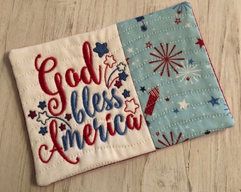 NEW Patriotic Mug Rug,Coasters,stocking stuffer, Coffee Lover,Hostess Gift, Fabric Coaster, stocking stuffer