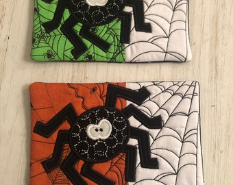 Spider Halloween Mug Rugs,Coasters,gift,Halloween gift, Coffee Lover,Hostess Gift, Fabric Coaster, teacher gift,.