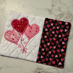 Valentine Mug Rug,Heart Balloons,Coasters,gift,Holiday gift, Coffee Lover,Hostess Gift, Fabric Coaster, teacher gift