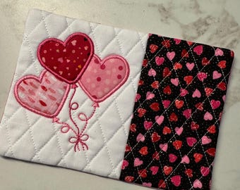 Heart Balloons Embroidered Mug Rug: Valentine's Day Coaster