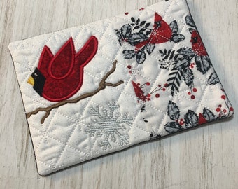 Christmas Cardinals Mug Rug,Coasters,stocking stuffer, Coffee Lover,Hostess Gift, Fabric Coaster