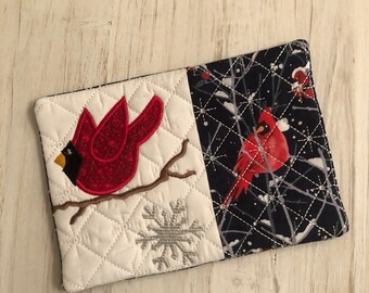 Christmas Cardinals Mug Rug,Coasters,stocking stuffer, Coffee Lover,Hostess Gift, Fabric Coaster