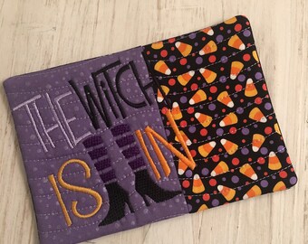 Halloween Mug Rug,"The Witch is In" mug rug,Coasters,stocking stuffer, Coffee Lover,Hostess Gift, Fabric Coaster