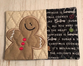 Gingerbread Boy Mug Rug, Christmas Coasters,stocking stuffer, Coffee Lover,Hostess Gift, Fabric Coaster, stocking stuffer