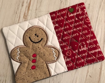 Gingerbread Boy Mug Rug, Christmas Coasters,stocking stuffer, Coffee Lover,Hostess Gift, Fabric Coaster, stocking stuffer