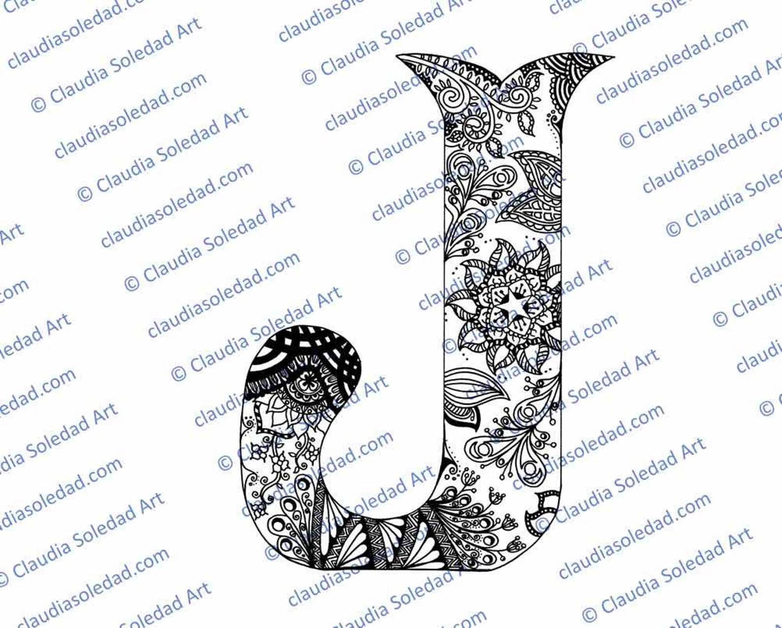 Printable Mandala Letter J Coloring Page | Etsy