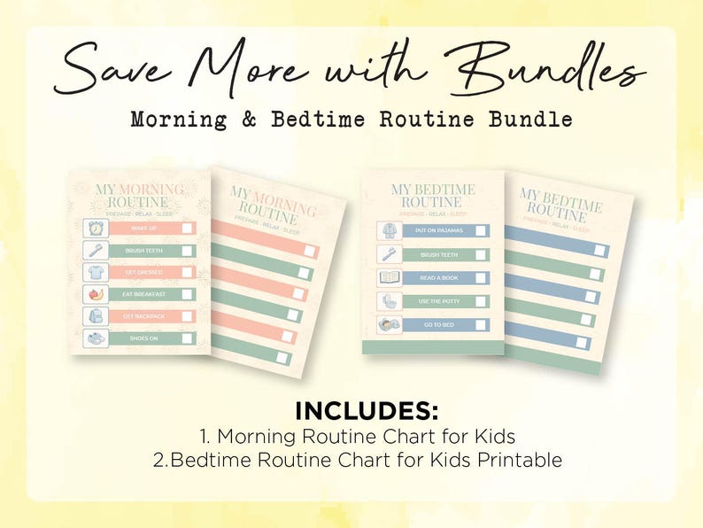 Bedtime Routine Chart for Kids Printable | Visual Schedule Ages 4–8 ...