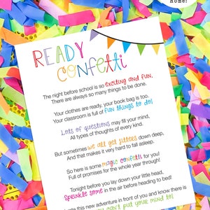 Back to School Ready Confetti Printable, First Day of School, Night Before First Day of School, School Fun, Teacher Ideas, Parent Ideas