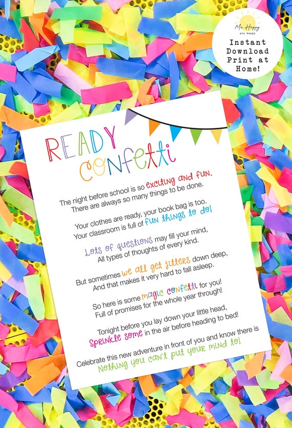 Back to School Ready Confetti, Printable Night Before First Day of School,  Digital Download, Back to School, 1st day of School Tradition