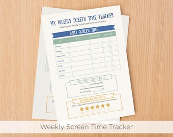 Weekly Screen Time Tracker for Kids | Family Screen Rules Chart | Printable Screen Time Log | Digital Download PDF