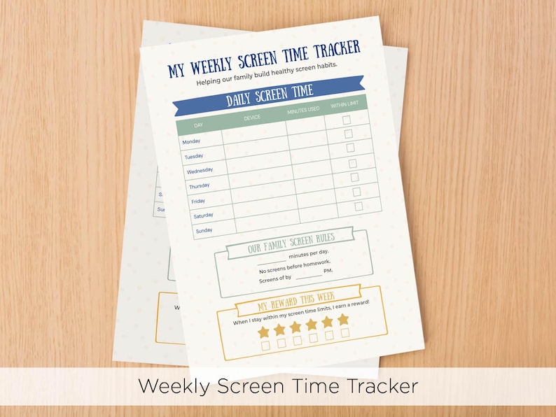 Weekly Screen Time Tracker for Kids | Family Screen Rules Chart ...