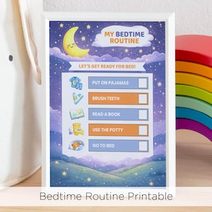 Bedtime Routine Chart for Kids, Visual Sleep Schedule Printable, Toddler Night Routine Poster & Task List