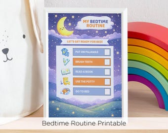 Bedtime Routine Chart for Kids, Visual Sleep Schedule Printable, Toddler Night Routine Poster & Task List