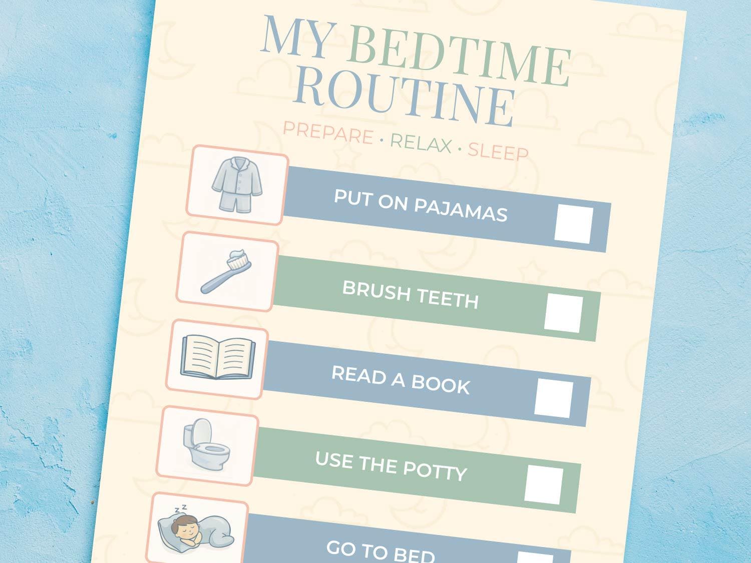 Bedtime Routine Chart for Kids Printable | Visual Schedule Ages 4–8 ...