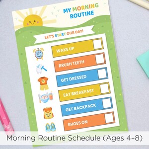 Morning Routine Chart for Kids, Printable Visual Daily Schedule, Toddler Morning Checklist & School Prep