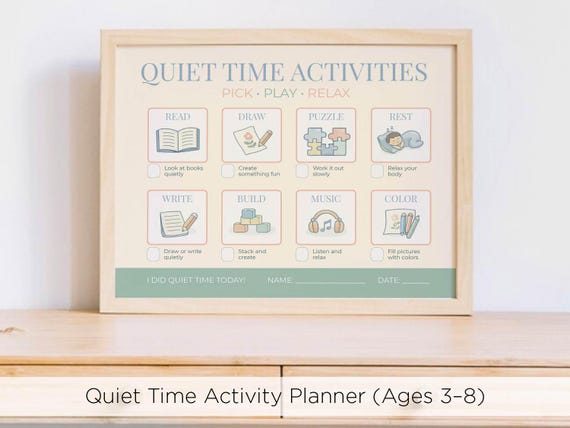Quiet Time Chart for Kids Printable | Calm Corner Visual Schedule | Preschool Routine Chart | Quiet Time Activities PDF (Ages 3–8)