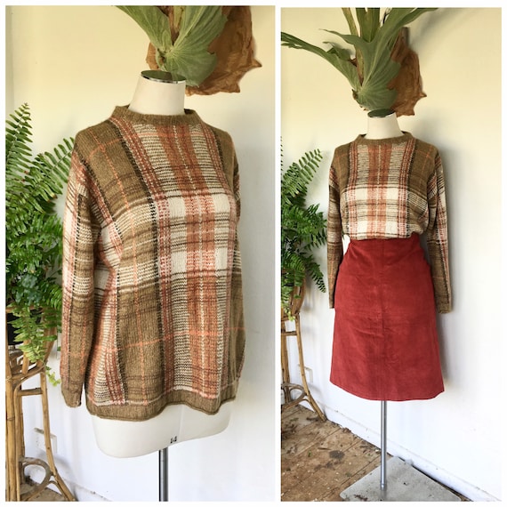 Vintage plaid check mohair wool blend jumper pullo
