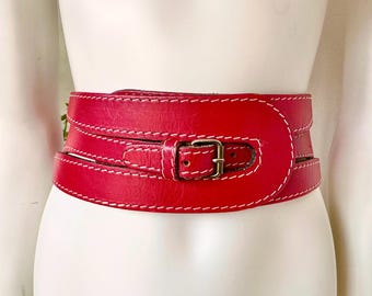 Vintage 80s Leather Belt ,patent Leather Red Waist Belt for  display picture 1