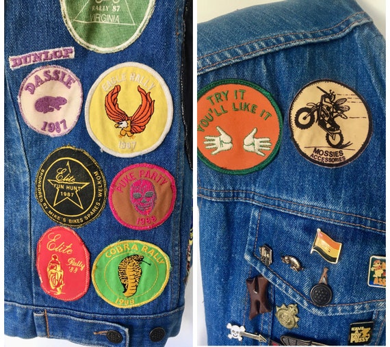 RARE! 80s motorcycle vest denim patches pins swee… - image 5