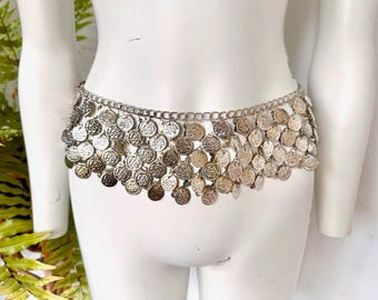 Vintage Belly Dancer Coin Belt or Statement Necklace | Festival Body Chain | Convertible Boho Disco Jewelry