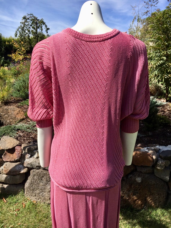 80s pink mauve knit crochet dress dropped waist p… - image 8