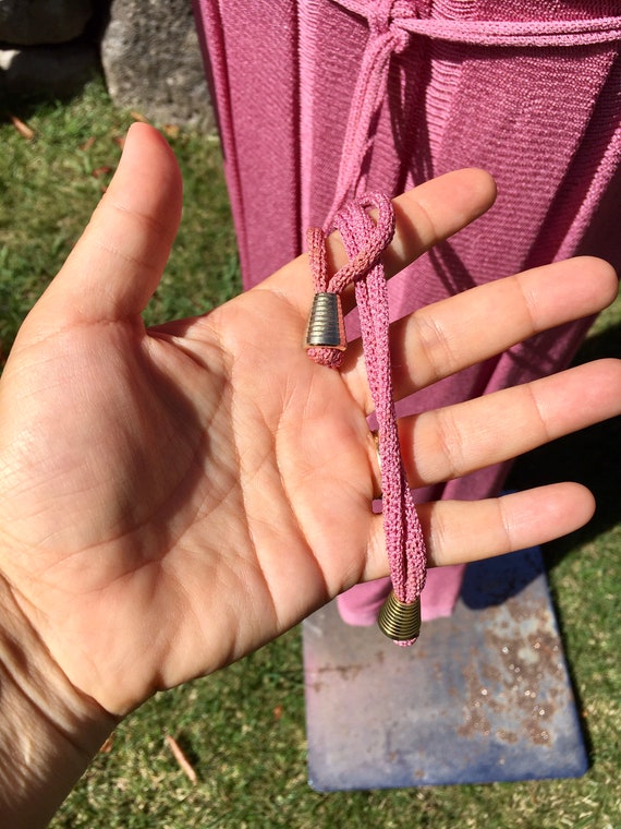 80s pink mauve knit crochet dress dropped waist p… - image 6
