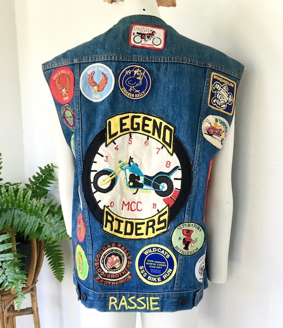 RARE! 80s motorcycle vest denim patches pins swee… - image 3