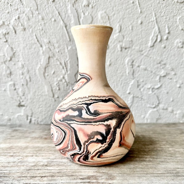 1970s Nemadji Pottery vase marbled pottery pinks browns vintage collectable