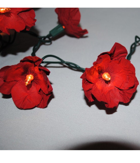 Twinkle Light Red Flowers Paper Flower String Lights Etsy