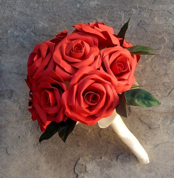 Roses En Papier Bouquet Fleurs Rouges Papier Bouquet De La Mariée à La Main Rouge Roses Fleurs En Papier Rose Nuptiale Bouquetcustom