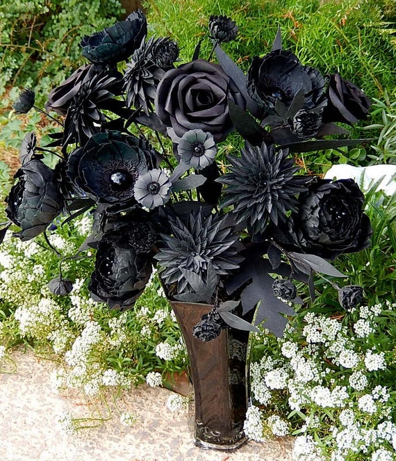 Black Flower Arrangement Monochromatic Paper Flowers Fantasy Black