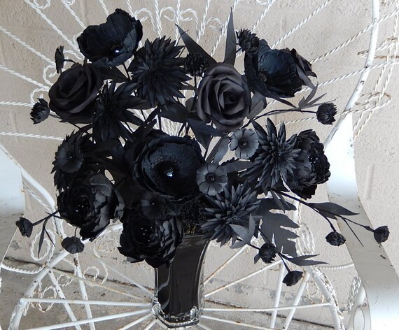 Black Flower Arrangement Monochromatic Paper Flowers Fantasy Black