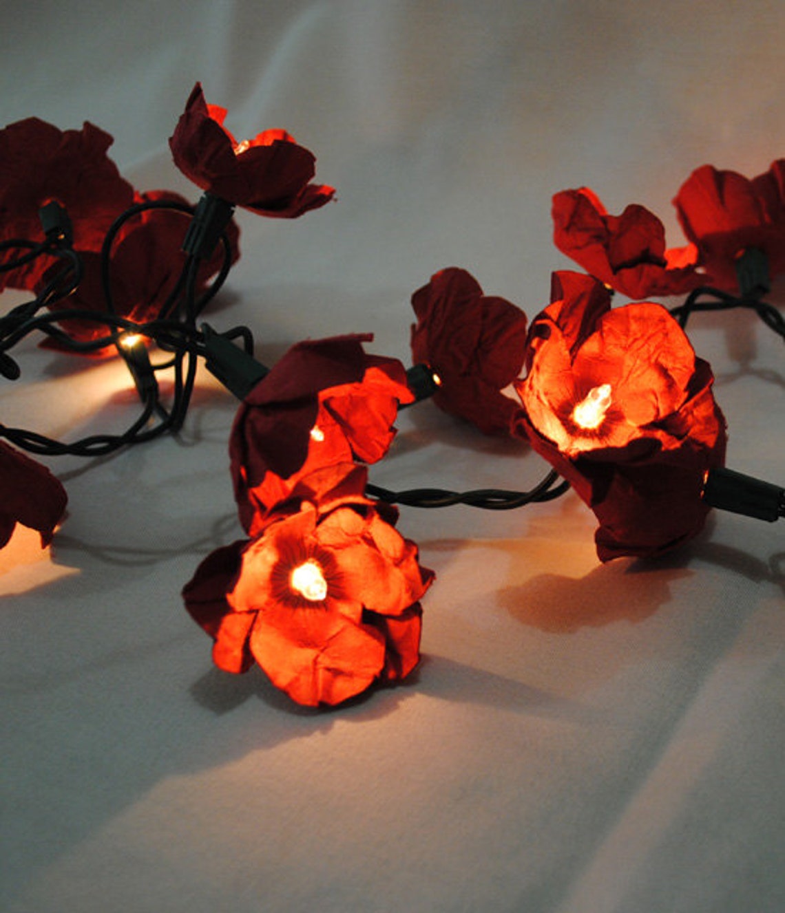 Twinkle Light Red Flowers Paper Flower String Lights Etsy