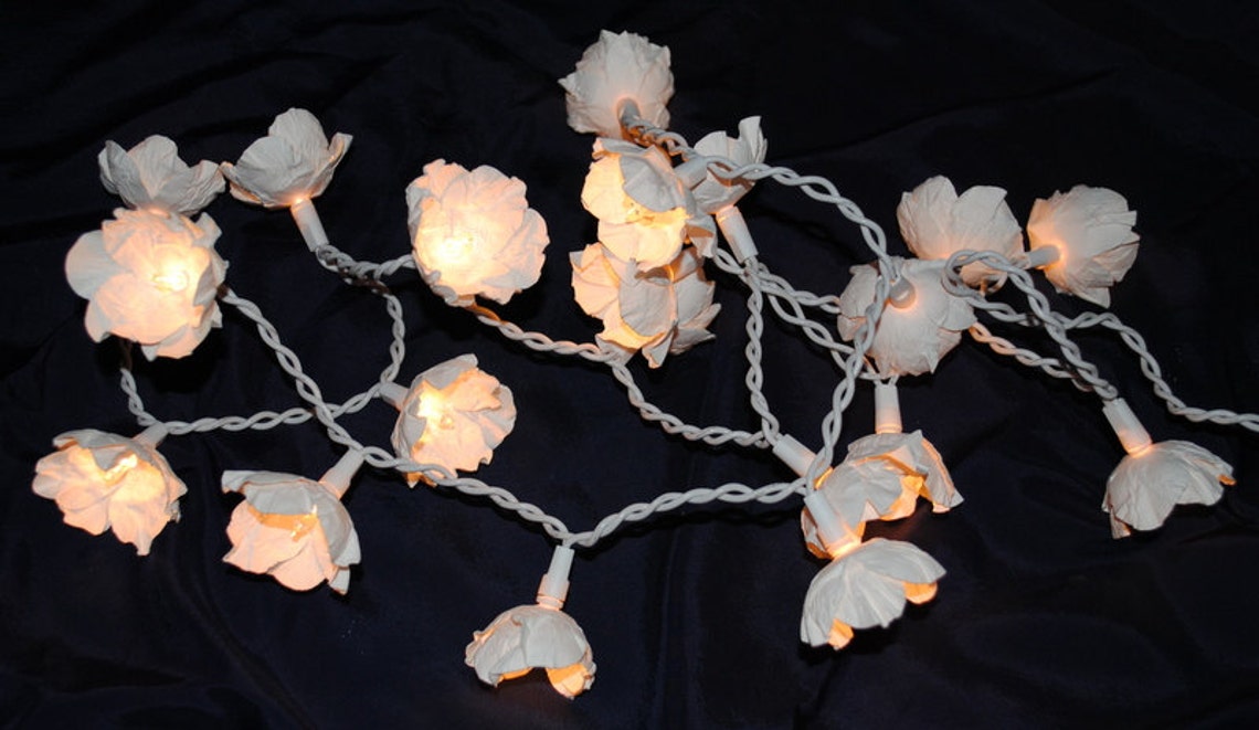 Twinkle Light Flowers White Paper Flower String Lights Etsy
