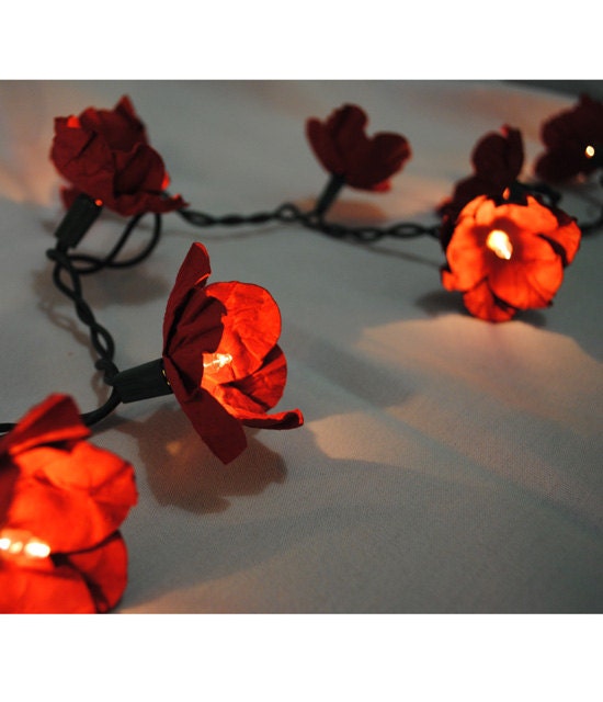 Twinkle Light Red Flowers Paper Flower String Lights Etsy