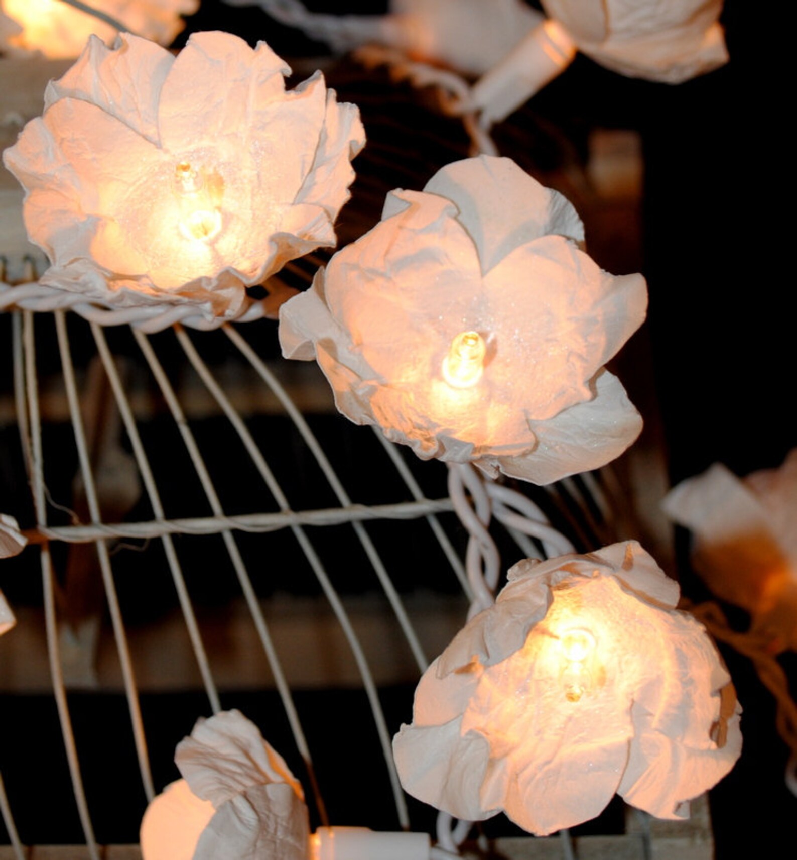 Twinkle Light Flowers White Paper Flower String Lights Etsy