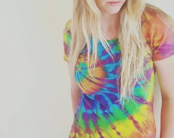 Tie dye Shirt, Women's, hand dyed, festival, hippy, gypsy, rainbow, burning man, Tee, woman's Tee, By Australian Artist Clair Sol