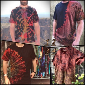 Multiple Colours Red and Black Cotton Tie Dye T-Shirt Mens Tee Size S-4XL festival By Australian Artist Clair Sol hippy hand dyed