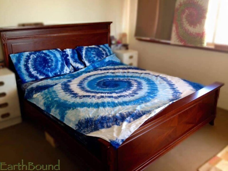 Tie Dye Spiral Bedding Duvet Cover Set 500tc Sheet Doona Quilt Double Queen King Surf Wave Blue