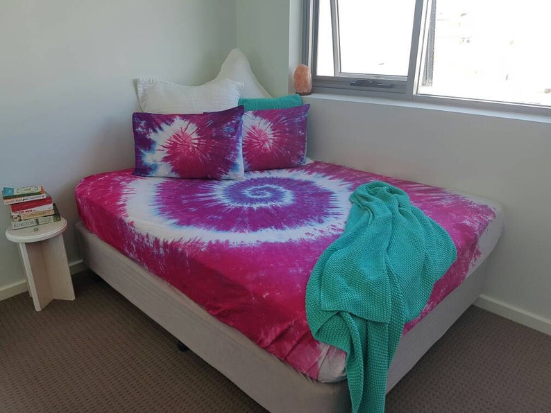 Tie Dye Bedding Pink Purple Spiral Bohemian bedroom Duvet Etsy
