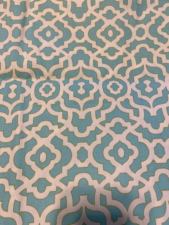 Waverly Inspirations Lattice Fabric 44" wide 220 GSM Medium Weight Cotton in Aqua/Ivory - Sold by 1/2 Yard