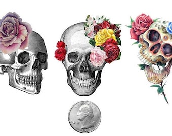 Temporary Tattoo -  Halloween Candy Skulls Set / Tattoo Flash